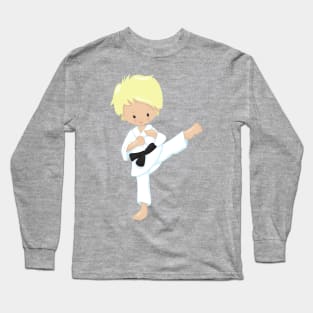 Karate Boy, Cute Boy, Black Belt, Blond Hair Long Sleeve T-Shirt